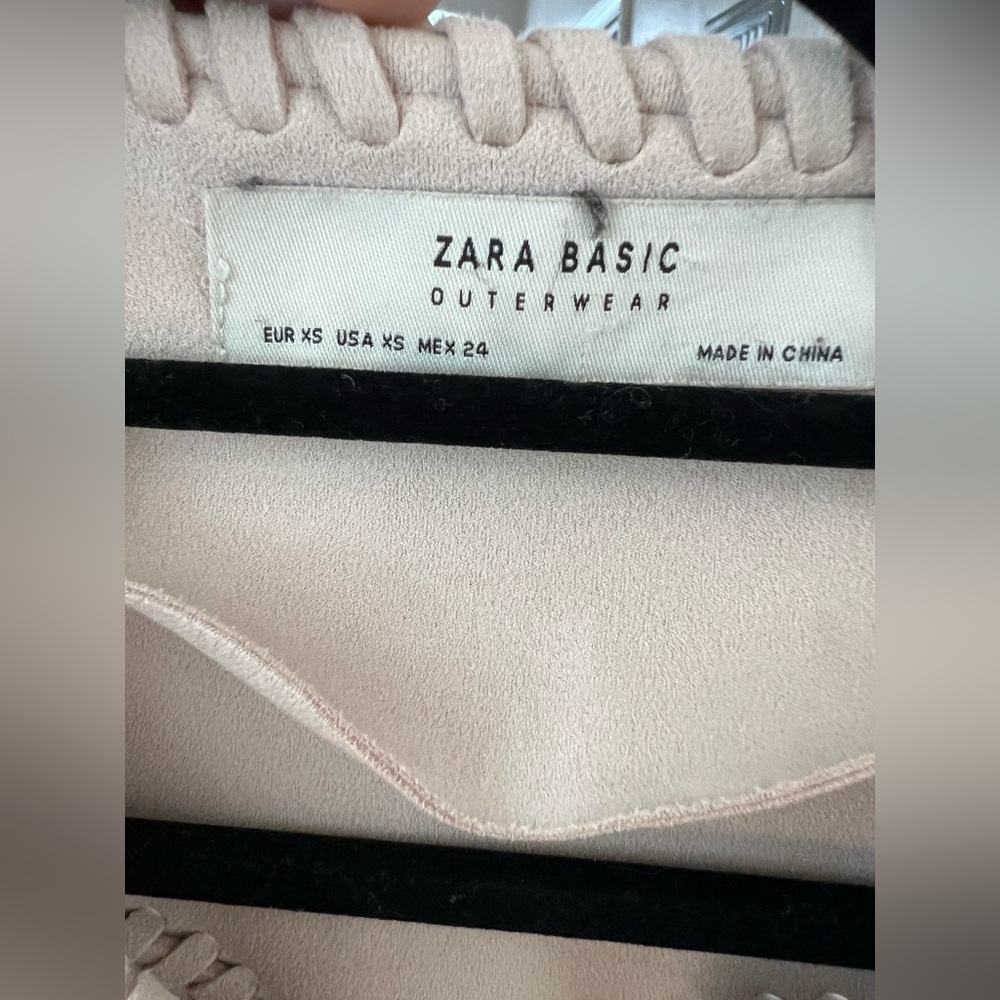 Zara Woman Beige Faux Suede Fringe Crop Jacket - Picture 3 of 3